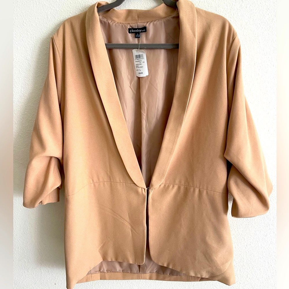 WINDSOR CHOCOLATE USA Khaki Ruched Sleeve Blazer from Windsor